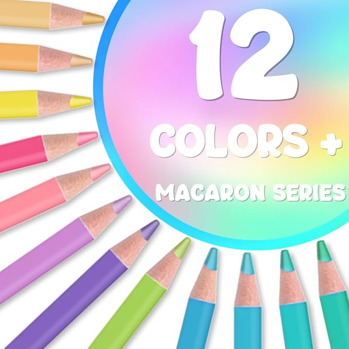 Mifuner 12Pcs Macaron Colored Pencils Set, Water Soluble Drawing Pencils, Pre-sharpened Wooden Professional Sketch Pencil Art Supplies for Adults, Coloring Books, No Duplicates