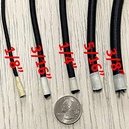 Elastic Bungee Cord. 3/16", 3/8", 1/4", 5/16", 1/8". 50 and 100 Foot Spools. Weather and Abrasion Resistant. Used for Tie Downs, Crafting, DIY Projects. Black Shock Cord. Made in The USA