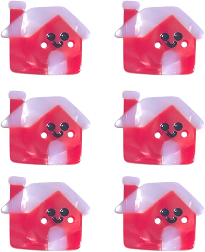Cute Wooden House Buttons for Crafts,Acetate Button for Clothes,Cute Buttons for Sewing,Button Bulk,Pack of 6
