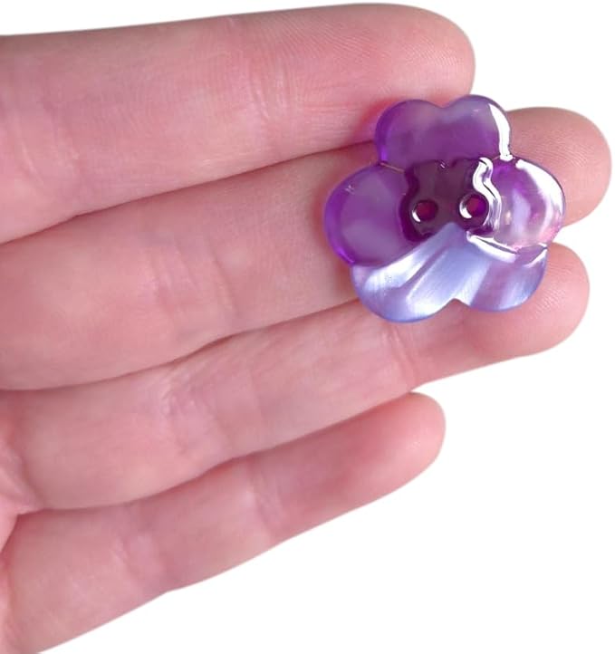 Purple Pansy Shaped Buttons for Crafts,Acetate Button for Clothes,Buttons for Sewing,Button Bulk,Pack of 6