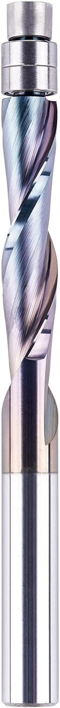 SpeTool Up Cut Spiral Flush Trim Router Bit with TAC Coated Extra Long 1-1/8 Inch Cutting Length Bottom Bearing for Woodwork Template Pattern