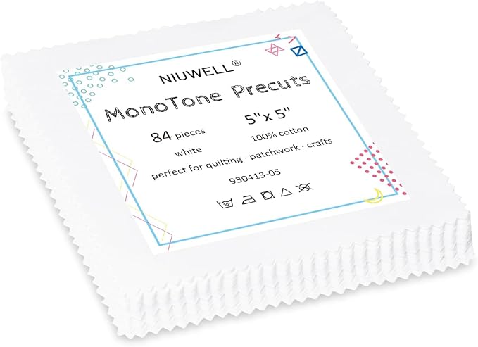 84 Pieces 5″ Pre-Cut White Cotton Fabric Squares — Charm Pack Quilting Fabric