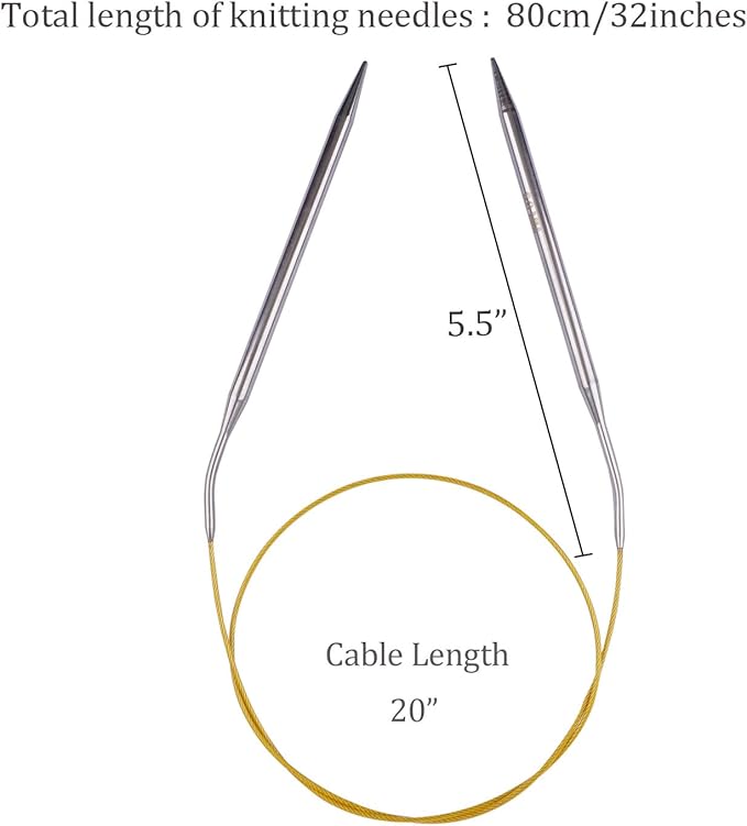 Circular Knitting Needles 32inches/80cm,Size US 10.0(6mm) Stainless Steel Round Knitting Needles for Handmade Knitting DIY