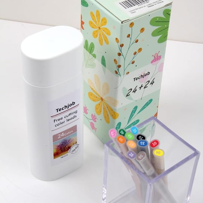 Colored Mechanical Pencil 2.6mm for Coloring and Drawing, Mechanical Colored Pencils, Mechanical Pencils with Sharpener and Case,24pcs with extra 24pcs colored leads