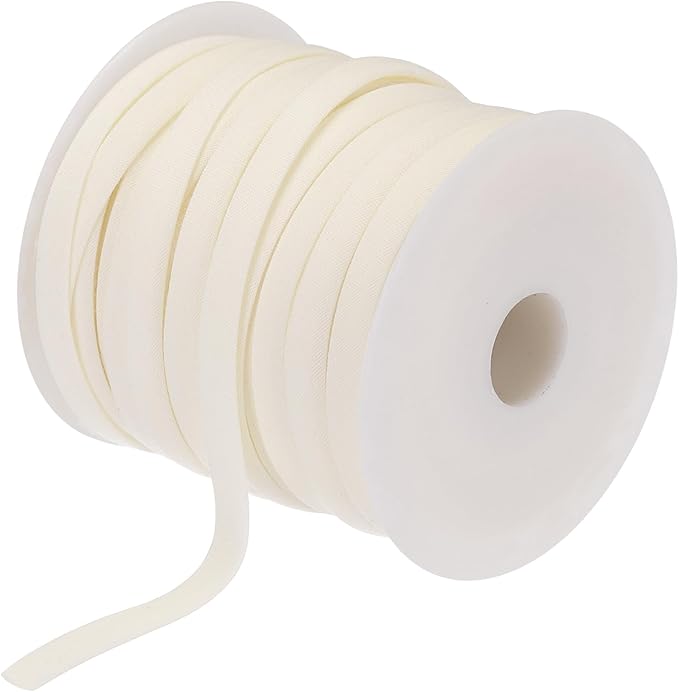MECCANIXITY 1/4 Inch Double Fold Bias Tape Polyester Continuous Bulk Bias Tape for Sewing,Seaming Quilting Hemming Binding Crafts (Beige White 25 Yards)