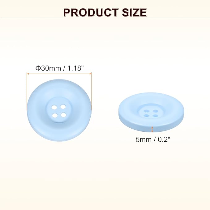 HARFINGTON 50pcs Sewing Button 30mm (1-3/16 Inch) 4 Holes Resin Thickened Round Crafting Replacement Buttons for Clothing DIY Crafts Decoration, Light Blue