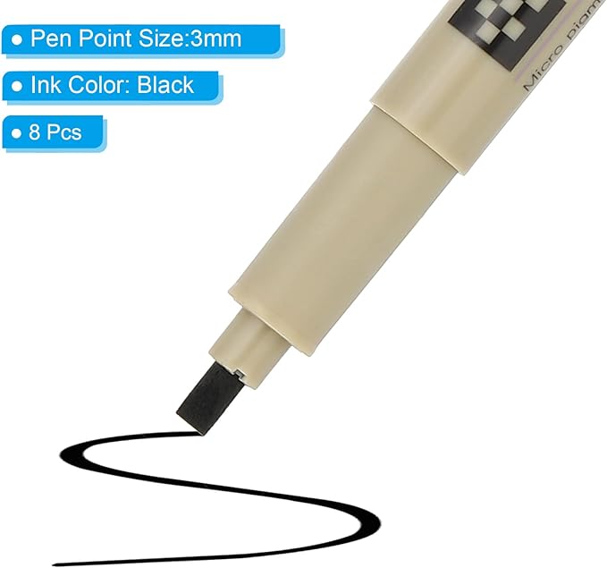 PATIKIL Micro Pen Fineliner Pens, 8Pcs 3mm Medium Point Drawing Pens Waterproof for Archival Artist Calligraphy Illustration Journaling Sketch, Black