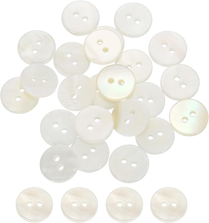 uxcell 60Pcs Natural Shell Buttons, 11.5mm 2-Hole Round Shell Craft Sewing Button, Decorative Accessories for Coats, Shirts, Clothing DIY Projects, White