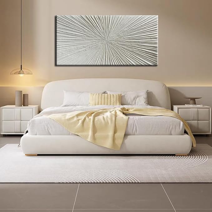 YaSheng Art - White Thick Texture Abstract Wall Art Oil Painting Hand-Painted Minimalist modern Art Paintings Home Living room Room Dining Room Bedroom Wall Decorative Art Oil Painting 24x48inch