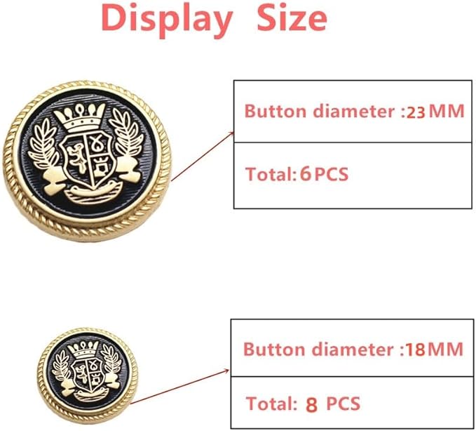 14 Pieces Black Gold Metal Blazer Button Set 18mm 23mm for Blazers, Suits, Sport Coats, Uniform, Jackets (MBM28)