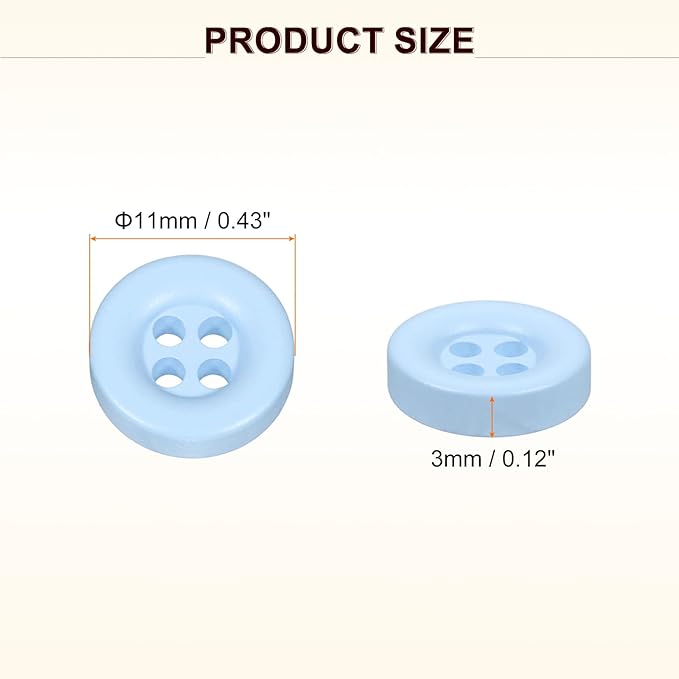 HARFINGTON 50pcs Sewing Button 11mm (15/32 Inch) 4 Holes Resin Thickened Round Crafting Replacement Buttons for Clothing DIY Crafts Decoration, Light Blue