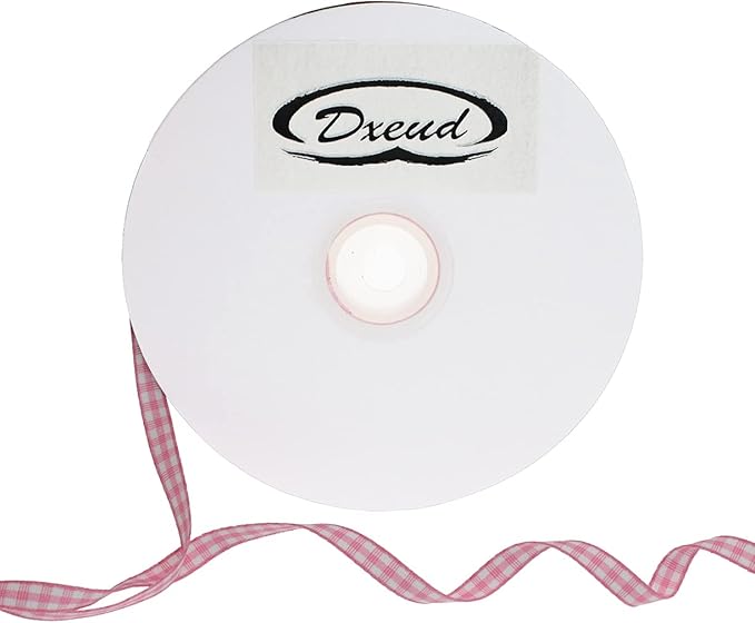 Gingham Ribbon 50 Yard Each Roll 100% Polyester Woven Edge (1/4" x 50 Yards, Pink)