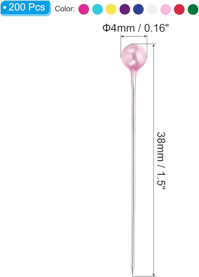 PATIKIL Sewing Pins, 200 Pcs 1.5 Inch Straight Pin with Plastic Pearlized Ball Head for Fabric, Decorative, Jewelry DIY, Craft and Sewing Project, Multicolor