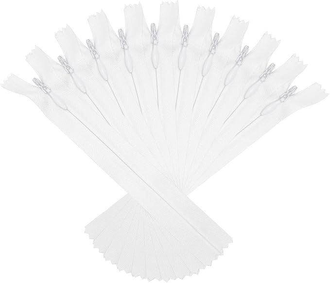 ANPURZII 10PCS #3 11 Inch White Invisible Zippers for Sewing Skirts, Nylon Coil Bulk Zippers for Pocket, Pillow(White 11" 10PCS)