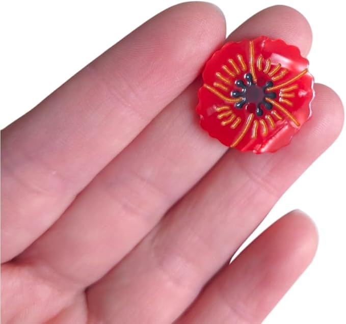 Red Poppy Shaped Buttons for Crafts,Acetate Button for Clothes,Buttons for Sewing,Button Bulk,Pack of 6