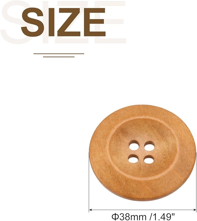 uxcell 80Pcs Wooden Buttons, 38mm(1 1/2") 4 Hole Round Wood Sewing Button Craft for Sewing DIY Craft Clothing, Light Brown