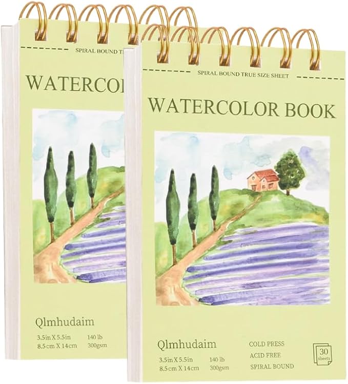 2-Packs Watercolor Paper Pad 3.5x5.5 Inch | 30 Sheets 140lb/300g,Spiral-Bound, Tear-Resistant & No-Bleed | Artist-Grade for Water Color Paper/Ink | Compact Travel Sketchbook (Adults,Beginners)