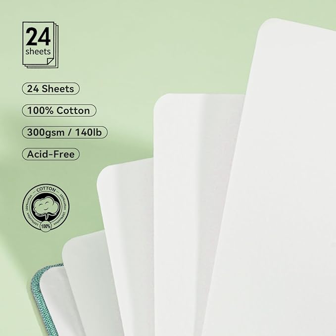 Lightwish Square Watercolor Journal,100% Cotton,300gsm/140lb,Acid-Free,24 Sheets Cold Press Watecolor Paper Sketchbook for Artists Adults Students,4.7 * 4.7 Inches