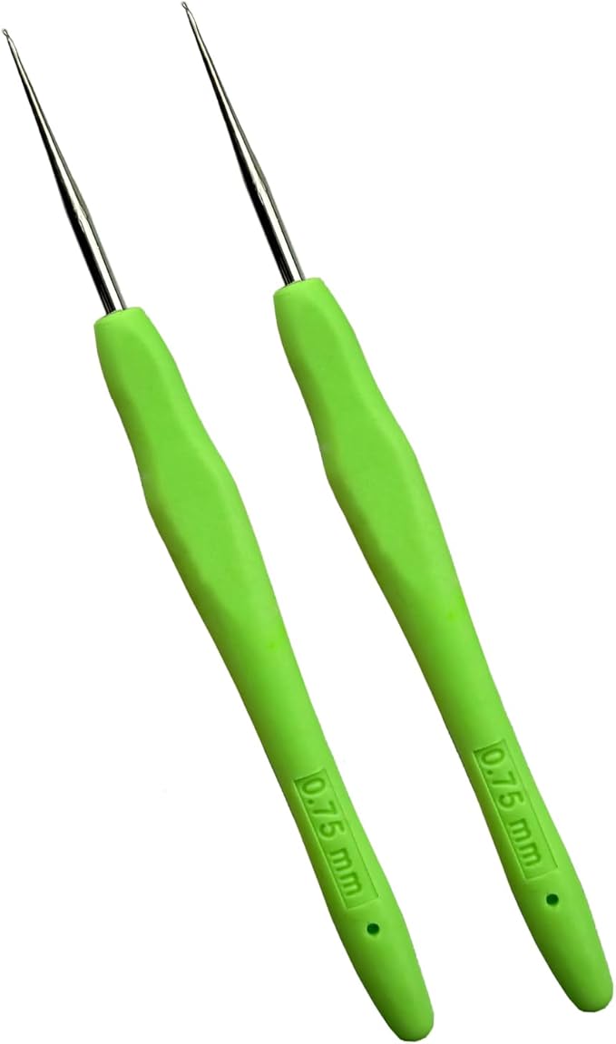 Mdoker 2PCS Small Size Crochet Hook Ergonomic Handle Crochet Hook Needles for Arthritic Hands,Thread Crochet Steel Lace Hooks Size 0.75mm