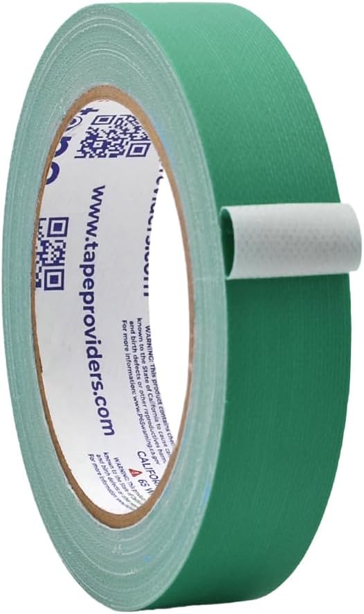 WOD GTC12 Gaffer Tape, Green Low Gloss Finish Film, 1 inch x 60 ft. Residue Free, Non Reflective Cloth Fabric, Secure Cords, Water Resistant, Photography, Filming Backdrop, Production