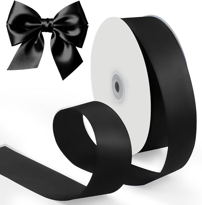 1-1/2 Inch 100 Yards Satin Ribbon Black, Solid Color Fabric Ribbon for Gift Wrapping, Wedding, Polyester Gift Ribbon for Birthday Party Decoration, Craft, Hair, Floral, Sewing