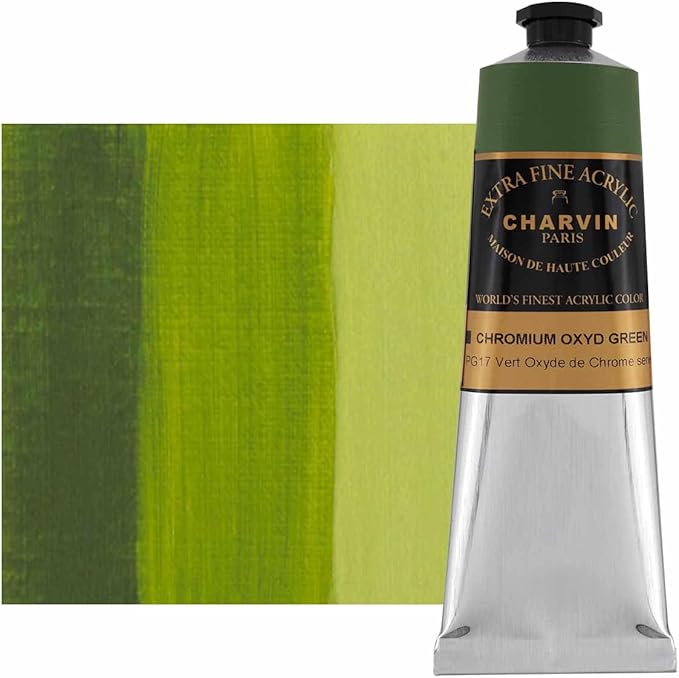 Charvin Extra Fine Professional Acrylic Paint - Chromium Oxyde Green, 150ml Tube, Triple-Milled, Lightfast Pigments, Open Stock Artist Acrylic Paints in Nature-Inspired Hues