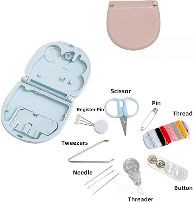 2 Pack Mini Sewing Kit with Threads, Portable Sewing Kit with 2 Color Spool - Needles, Scissors, Travel Sewing Supplies for Home, Emergency, Adults and Beginners (Pink, Blue)