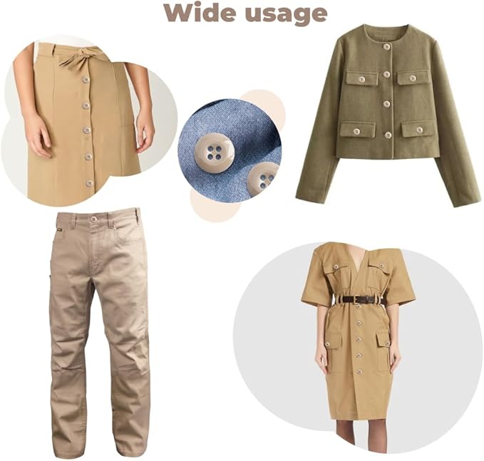 100 Pcs Khaki Pant Buttons 0.7 inch Industrial Buttons for Sewing 27L 4 Hole Sewing Round Plastic Replacement Bulk Ideal for Pant Uniform Pants Jeans Jacket Skirt Shorts Craft DIY Art Decorative