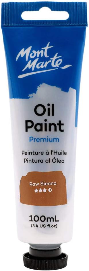 Mont Marte Oil Paint Premium, 3.4 US fl.oz (100ml) Tube, Raw Sienna, Heavy Body Paint, Artist Quality, Good Coverage, Excellent Tinting Strength, Ideal for Painting Canvas