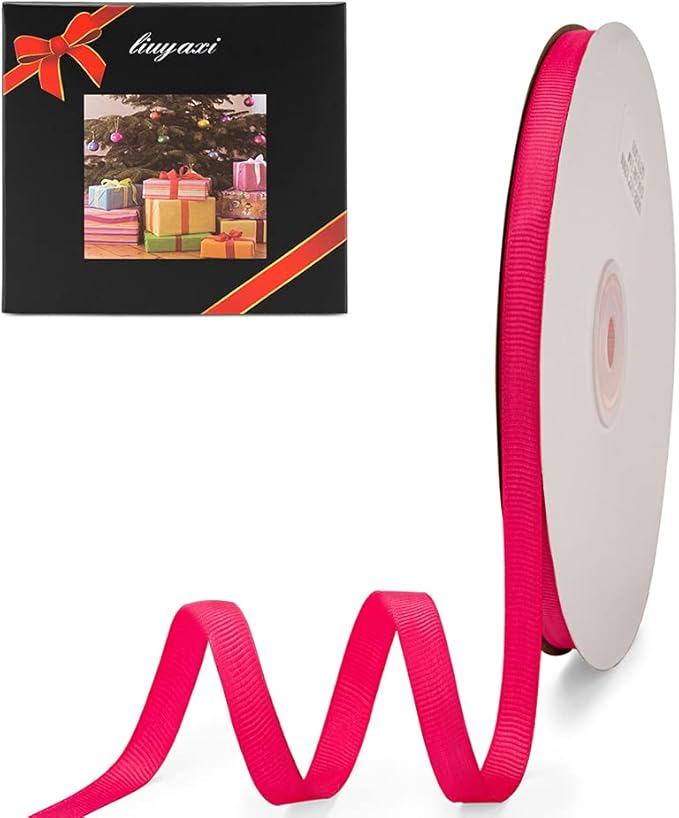 LIUYAXI 3/8" X 50 Yards Solid Hot Pink Grosgrain Ribbon, Perfect for Crafts, Wedding Decor, DIY Hair Accessories, Sewing, Gift Package Wrapping and More