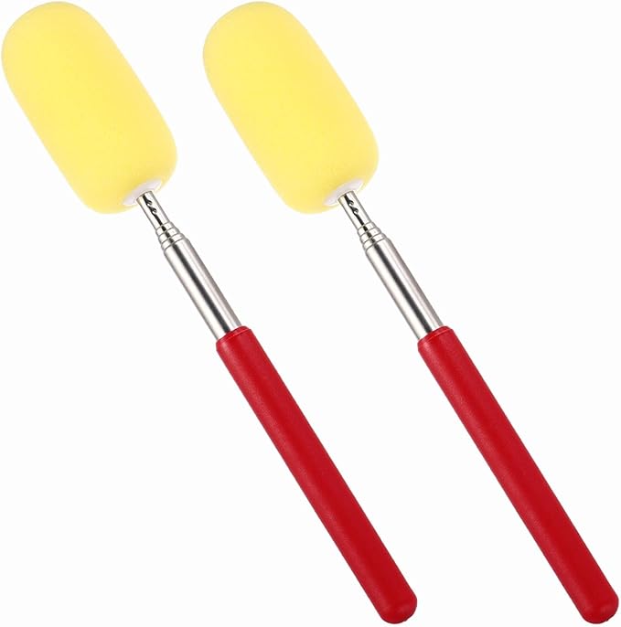 PATIKIL 29.5" Telescoping Sponge Stick for Pottery, 2Pcs Retractable Ceramic Pottery Clay Sponge Tool for Removing Excess Water from Tall and Narrow Pottery, Yellow/Red(1.57"W)