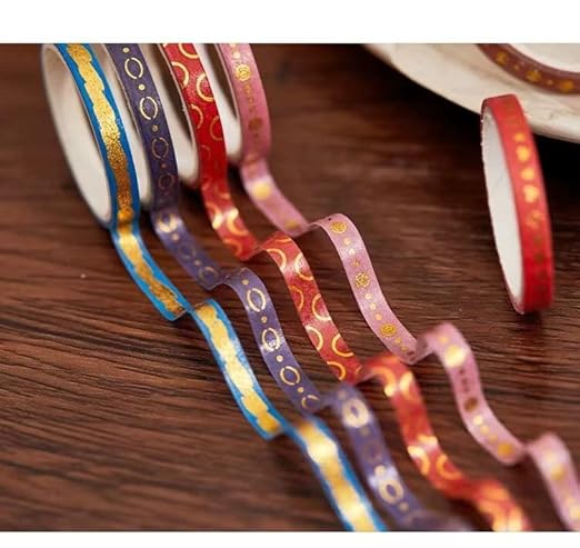 YUBX Skinny Gold Washi Tape Set Basic Foil Print Decorative Masking Tapes for Arts, DIY Crafts, Journals, Planners, Scrapbook, Wrapping (Interstellar Space)