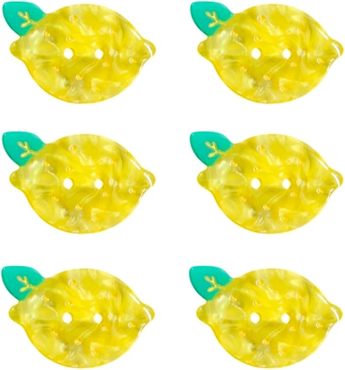 Novelty Lemon Shaped Buttons for Crafts,Acetate Button for Clothes,Buttons for Sewing,Button Bulk,Pack of 6