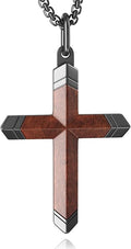 Wooden Cross Necklace for Men and Women 304L Stainless Steel Durable Snag-Free Box Chain with Reinforced Clasp Christian Jewelry Gift for Dad/Son/Husband/Loves/Friends