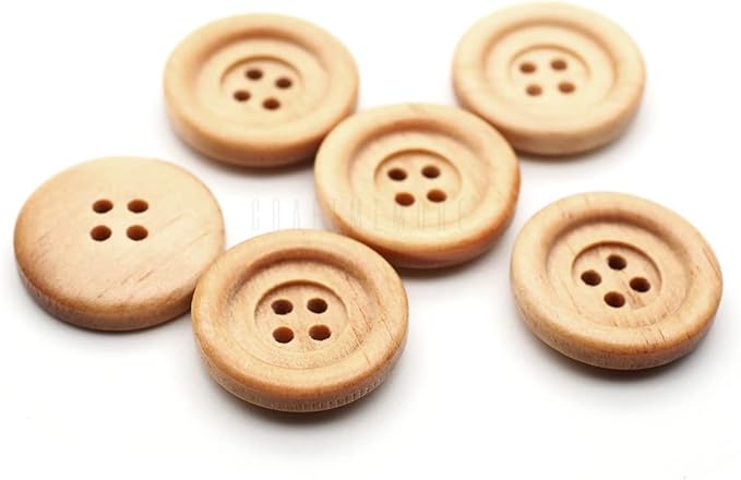 CRAFTMEMORE Wooden Buttons 4 Holes Round Wood Button for Garment Sewing DIY Crafts B739 (21mm, 12pcs)