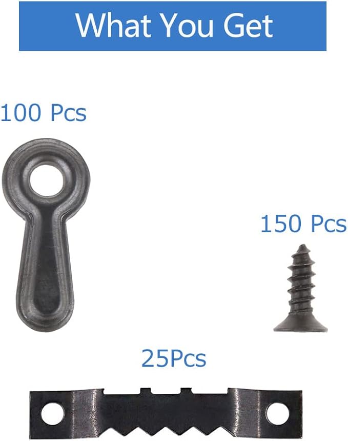 100 Pieces Frame Picture Turn Buttons and 25 Pieces Sawtooth Picture Frame Hanging Hangers Double Hole with 150 Pieces Screws for Hanging Pictures, Photos, Drawing