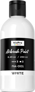 Nicpro White Large Airbrush Paint (8.45 oz, 250 ml) Ready to Spray Opaque Water-Based Acrylic Air Brush Paints for Model, Wood, Canvas, Metal, Plastic, Leather, for Beginners & Artists