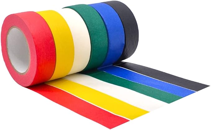 WOD MTC5 Colored Masking Tape, Rainbow, 3/4 inch x 60 yds. Set of 6 Rolls - Colorful Teacher Painters Tape for Fun DIY Art & Crafts, Lab Labeling, Writable & Classroom Decorations