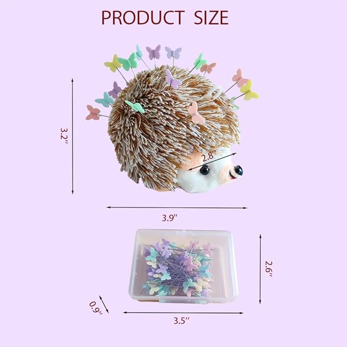 Hedgehog Pin Cushion Sewing Kit with 100 Colored Pins,Pin Cushions Sewing Accessories and Supplies Flat Head Straight Pins Needle Cushions Holder