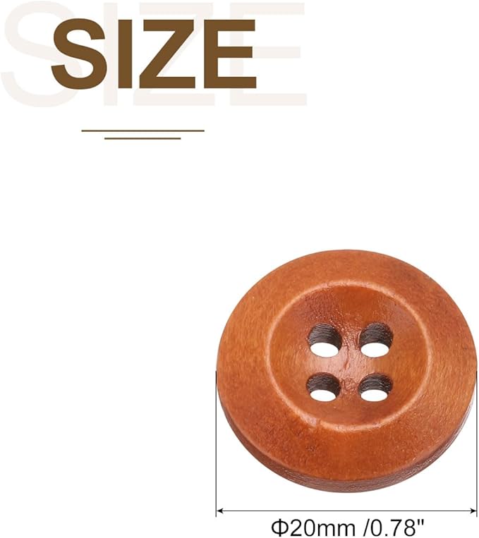 uxcell 80Pcs Wooden Buttons, 20mm(13/16") 4 Hole Round Wood Sewing Button Craft for Sewing DIY Craft Clothing, Brown
