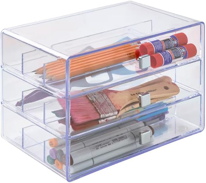 Simply Tidy Three Drawer Washi Tape Storage Keeper - Organize Arts & Crafts, Embellishments, Washi Tape, Jewelry - Clear, 1 Pack