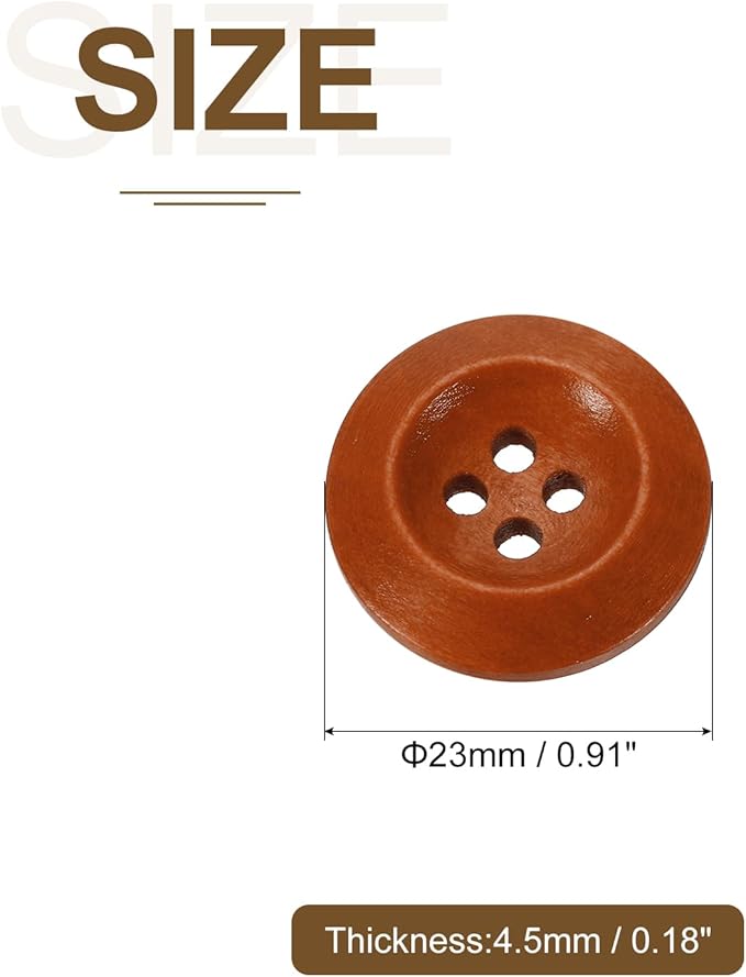 uxcell 100Pcs Wooden Buttons, 23mm(7/8") 4 Hole Round Wood Sewing Button Craft for Sewing DIY Craft Clothing, Brown