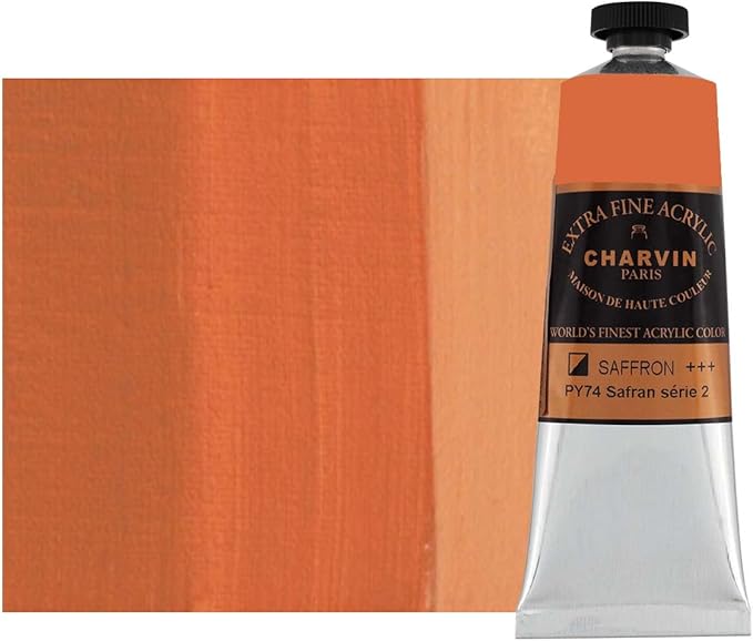 Charvin Extra Fine Professional Acrylic Paint - Saffron, 60ml Tube, Triple-Milled, Lightfast Pigments, Open Stock Artist Acrylic Paints in Nature-Inspired Hues