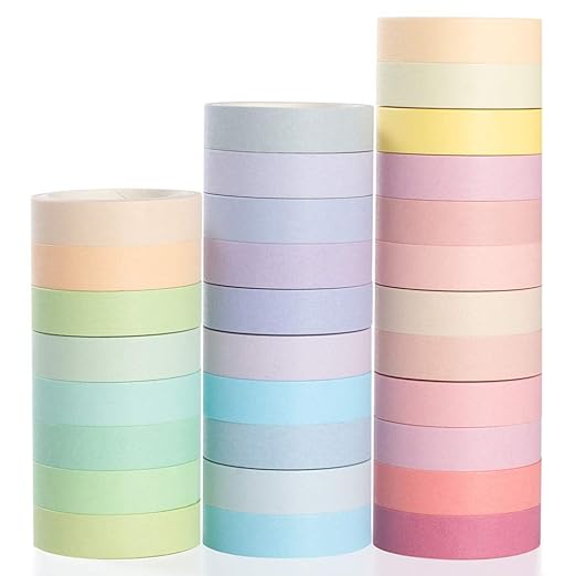 YUBBAEX Natural Color Washi Tape Set 30 Rolls Decorative Tapes for DIY Crafts, Journals, Planners, Scrapbooking, Wrapping (Macaron 30 Rolls)