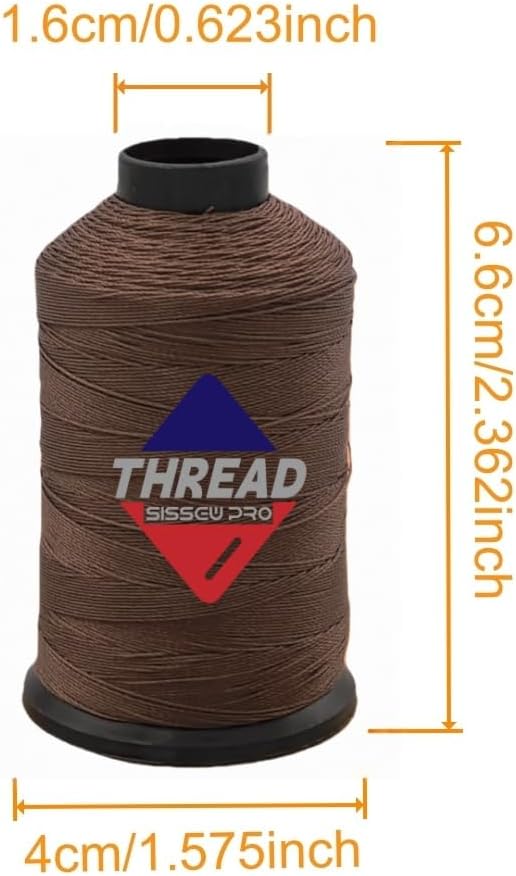 Sissewpro 1oz 375 yds Each 2 Pack Tex70 Bonded Nylon Thread 69 Upholstery Thread Heavy Duty Threads for Leather Sewing Machine, Beading, Hair Weaving, Denim, Canvas,Webbings 2oz Total（2, Brown）