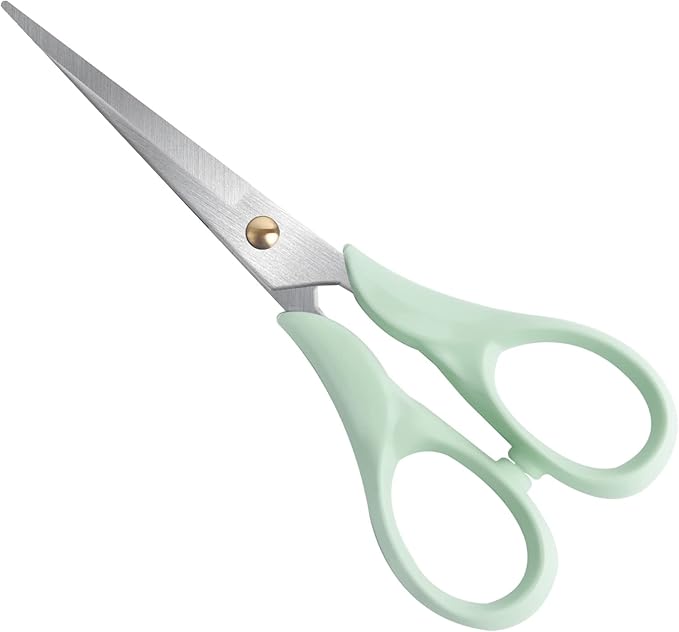 All-Purpose 6.3" Small Scissors, Stainless Steel Blade with Acrylic Handle, Craft Scissor for Office, School, Home, Fabric, Tijeras, Green