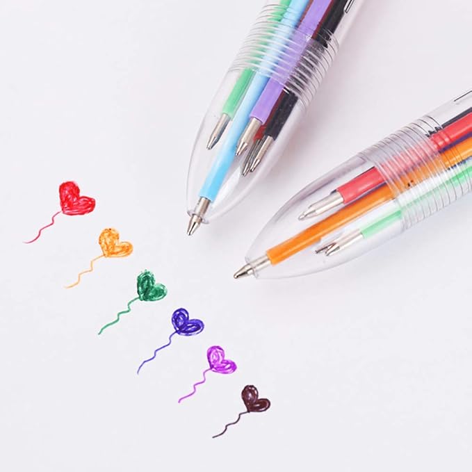 Hutou 24 Pack Multicolor Ballpoint Pens 0.5mm 6-in-1, 6 Colors Retractable Ballpoint Pens for Office School Supplies Students Children Gift, Kids Party Favors Pen(24 Pack)
