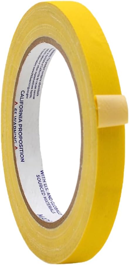 WOD GTC12 Gaffer Tape, Yellow Low Gloss Finish Film, 1/2 inch x 60 ft. Residue Free, Non Reflective Cloth Fabric, Secure Cords, Water Resistant, Photography, Filming Backdrop, Production