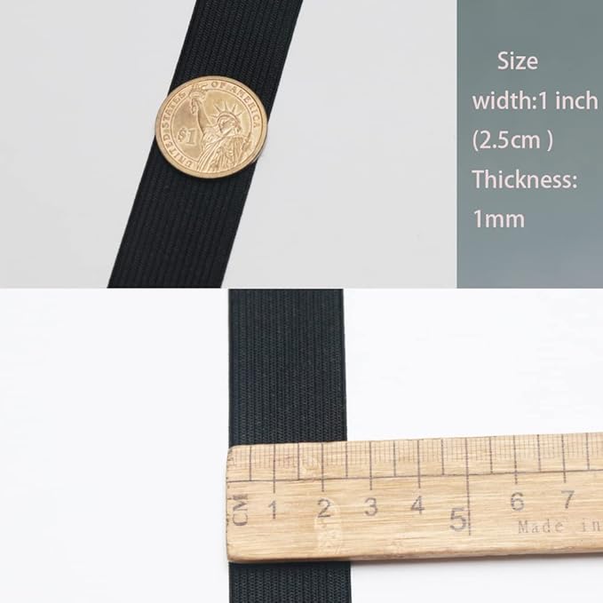 Black Wide Knit Elastic Band For Sewing 40 Yards 1-inch 25mm Flat Heavy Stretchy Elastic Straps Elastic Band Spool for DIY Craft-Bedspread-Clothing-Pants Waistband-Wigs-Skirts- DIY Projects