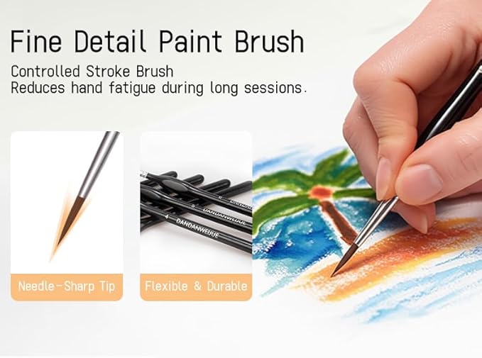 Detail Paint Brushes 11 Pcs for Acrylic, Oil Painting - Artist-Grade Nylon Bristles, Comfortable Handles, Ideal for Beginners & Artists